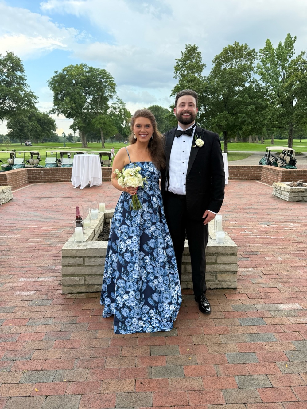 Sachin + Babi Navy Blue Floral Gown
